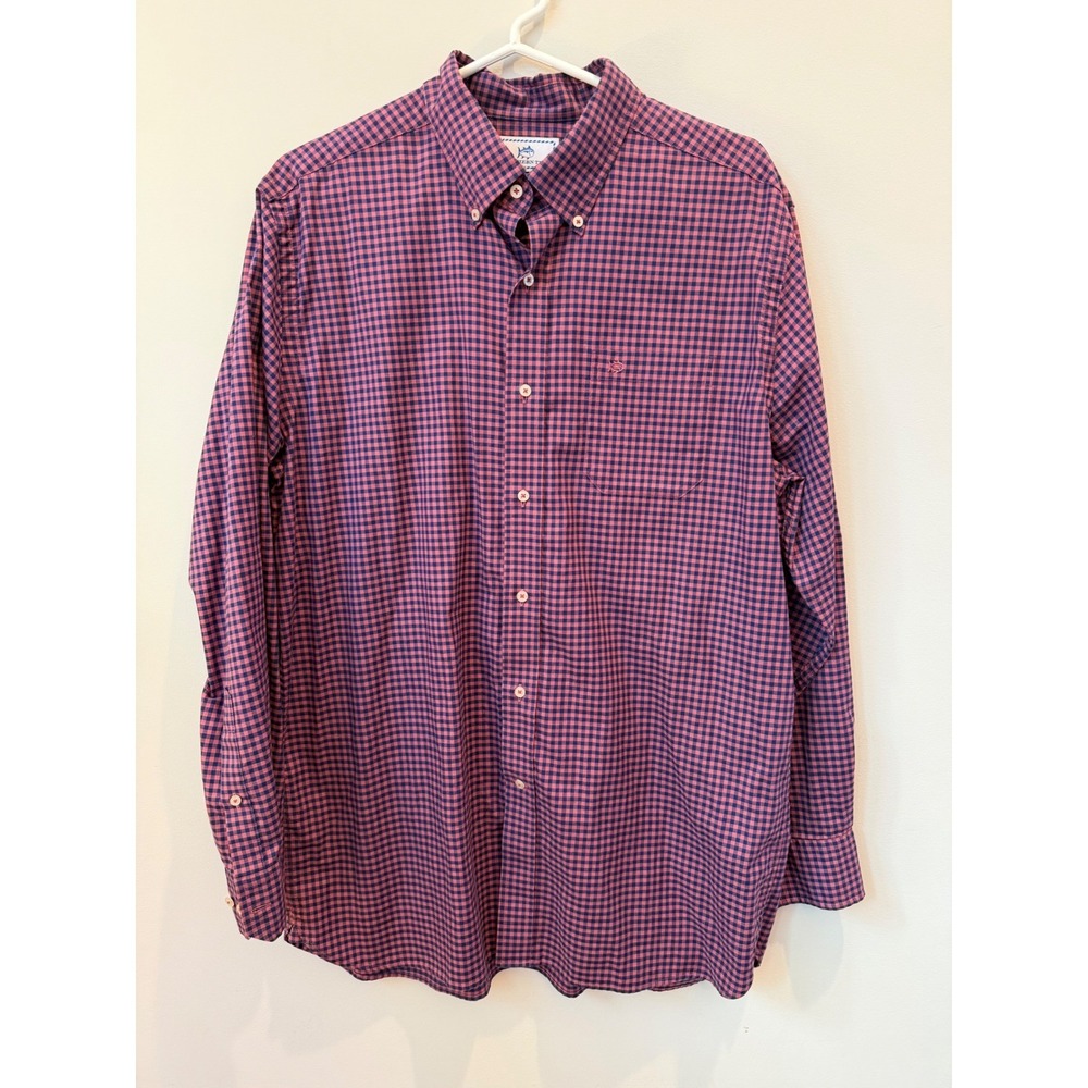 Southern Tide Men's Large Pink Navy Gingham Classic Fit Button Down Shirt